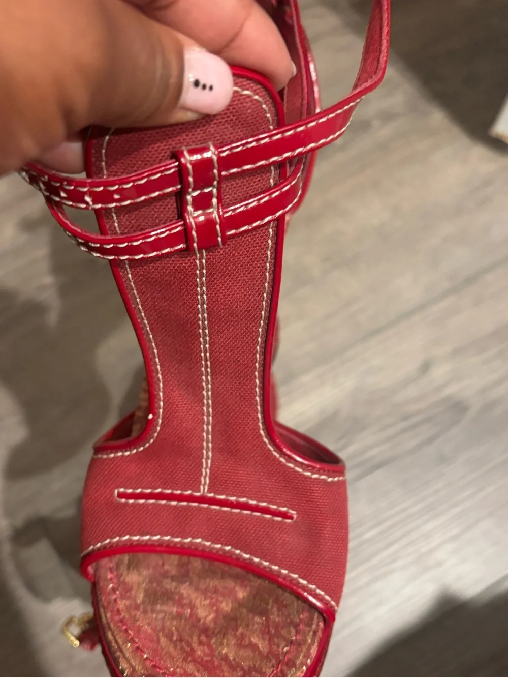 Louis Vuitton Vintage Red Canvas T-Strap Wedge Sandals Y2K Size 9